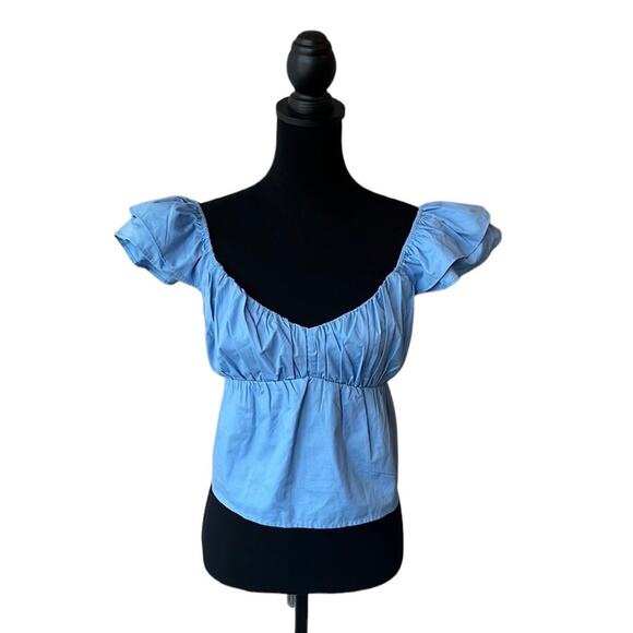 Abercrombie & Fitch Tops - Abercrombie & Fitch Fitted Flutter Sleeve Blouse Cerulean Blue